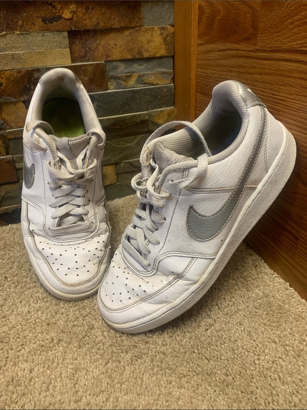 Nike White Sneakers with Silver Swoosh Accents